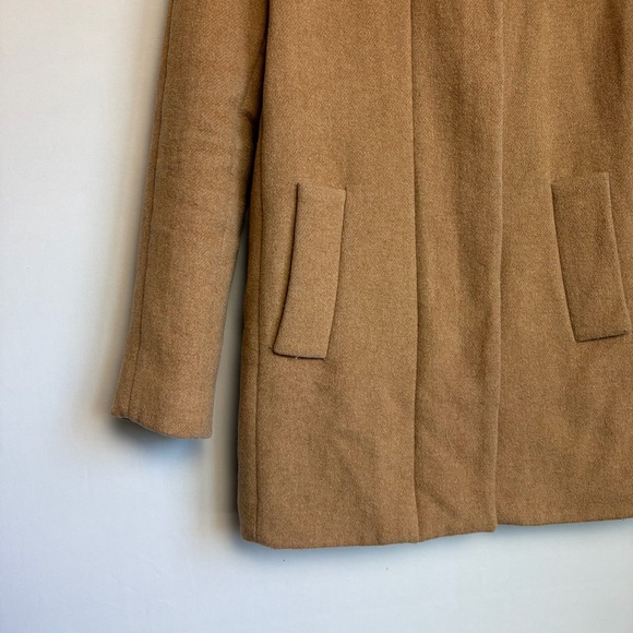 J. Crew City Coat Sz 00 Women Funnel Neck Camel Zip Front Wool Blend Timeless - Picture 14 of 16